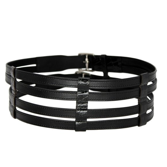 Leather & Crocodile Double Buckle Etrivière Belt main image 9